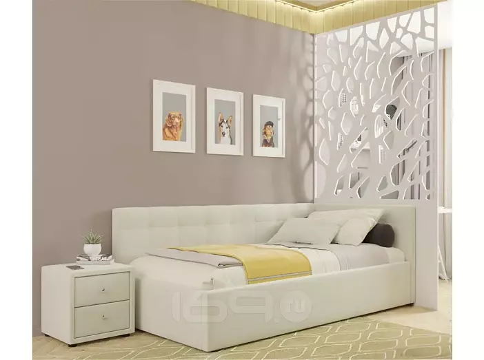 Кровать Bonna велюр бежевый без П/М 1200x2000, ортопедическое основание, изголовье мягкое