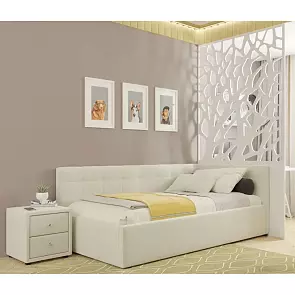 Кровать Bonna велюр бежевый С П/М 1200x2000, ортопедическое основание, изголовье мягкое