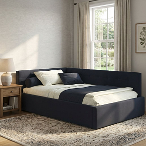 Кровать Bonna велюр черный С П/М 1200x2000, ортопедическое основание, изголовье мягкое