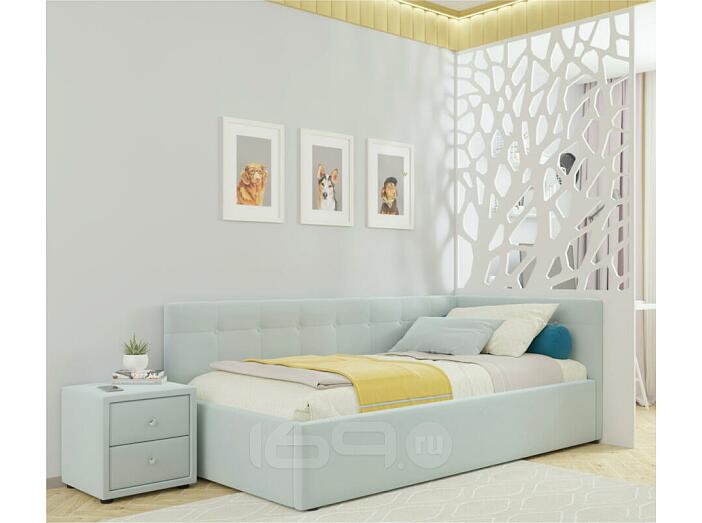 Кровать Bonna велюр мята пастель без П/М 1200x2000, ортопедическое основание, изголовье мягкое