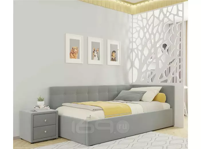 Кровать Bonna велюр серый без П/М 1200x2000, ортопедическое основание, изголовье мягкое
