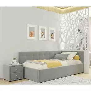 Кровать Bonna велюр серый С П/М 1200x2000, ортопедическое основание, изголовье мягкое