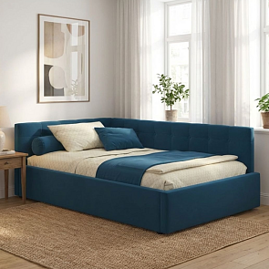 Кровать Bonna велюр синий С П/М 1200x2000, ортопедическое основание, изголовье мягкое