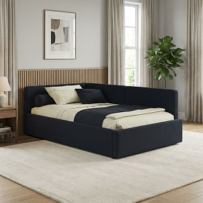 Кровать Kapri велюр черный С П/М 1200x2000, ортопедическое основание, изголовье мягкое