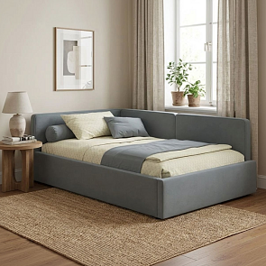 Кровать Kapri велюр серый С П/М 1200x2000, ортопедическое основание, изголовье мягкое