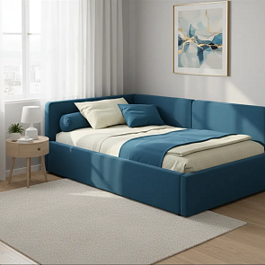 Кровать Kapri велюр синий С П/М 1200x2000, ортопедическое основание, изголовье мягкое