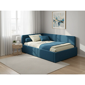 Кровать Kapri велюр синий С П/М 1200x2000, ортопедическое основание, изголовье мягкое