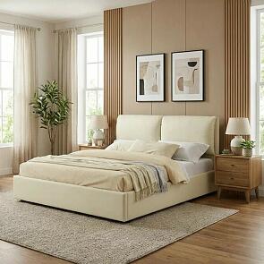 Кровать Vita велюр бежевый с подъемным механизмом 1400x2000, ортопедическое основание, изголовье мягкое