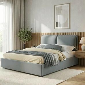 Кровать Vita велюр серый с подъемным механизмом 1400x2000, ортопедическое основание, изголовье мягкое