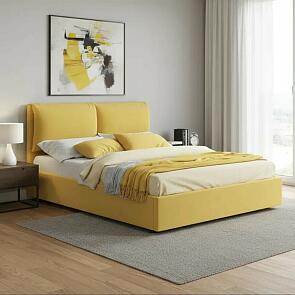 Кровать Vita велюр желтый С П/М 1400x2000, изголовье мягкое