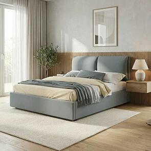 Кровать Vita велюр серый с подъемным механизмом 1800x2000, ортопедическое основание, изголовье мягкое