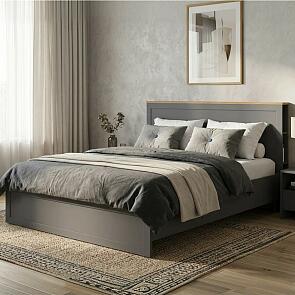 Кровать Остин без обивки дуб золотой крафт, серый графит 1600x2000, изголовье жесткое