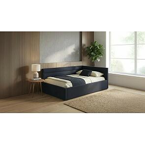 Кровать Aura велюр черный с подъемным механизмом 1200x2000, ортопедическое основание, изголовье мягкое