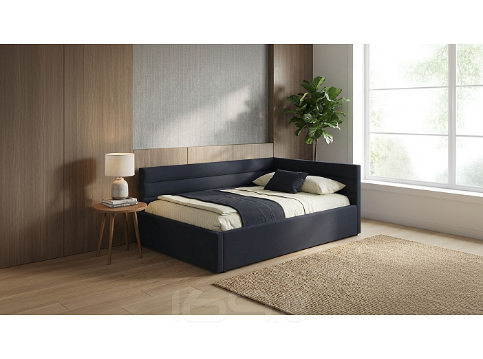 Кровать Aura велюр черный С П/М 1200x2000, ортопедическое основание, изголовье мягкое