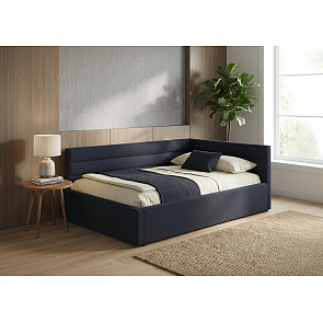 Кровать Aura велюр черный С П/М 1200x2000, ортопедическое основание, изголовье мягкое