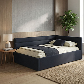 Кровать Aura велюр черный С П/М 1200x2000, ортопедическое основание, изголовье мягкое