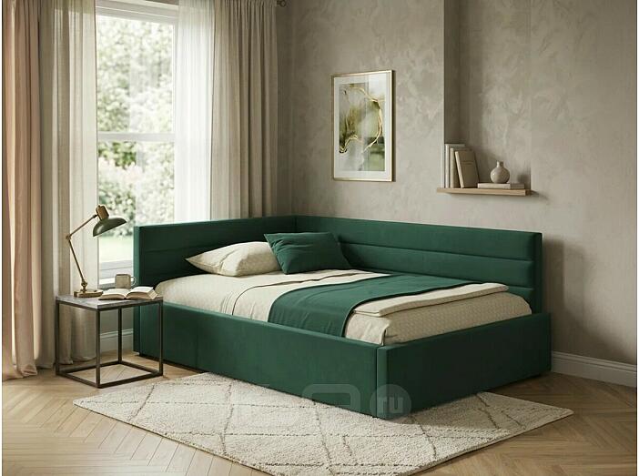 Кровать Aura велюр изумруд С П/М 1200x2000, изголовье мягкое