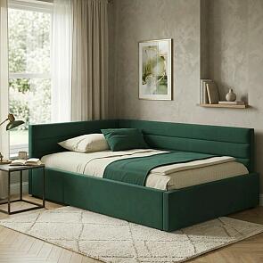 Кровать Aura велюр изумруд С П/М 1200x2000, ортопедическое основание, изголовье мягкое