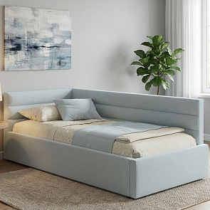 Кровать Aura велюр мята пастель С П/М 1200x2000, ортопедическое основание, изголовье мягкое