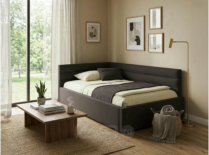 Кровать Aura велюр шоколад С П/М 1200x2000, изголовье мягкое