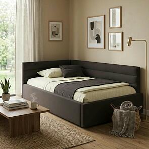 Кровать Aura велюр шоколад С П/М 1200x2000, ортопедическое основание, изголовье мягкое