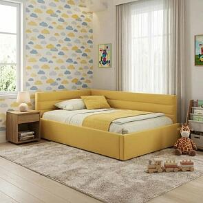 Кровать Aura велюр желтый с подъемным механизмом 1200x2000, ортопедическое основание, изголовье мягкое