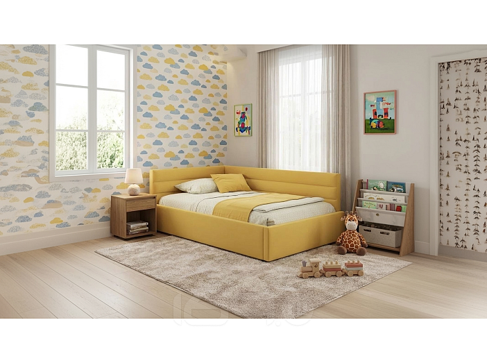Кровать Aura велюр желтый С П/М 1200x2000, ортопедическое основание, изголовье мягкое
