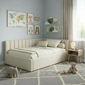 Кровать Milena велюр бежевый без П/М 1200x2000, изголовье мягкое