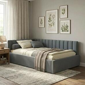 Кровать Milena велюр серый без подъёмного механизма 1200x2000, изголовье мягкое
