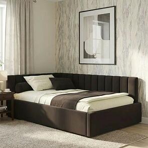Кровать Milena велюр шоколад без подъёмного механизма 1200x2000, изголовье мягкое