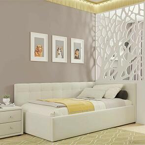 Мягкая кровать-тахта Bonna 1200 бежевая c подъемным механизмом