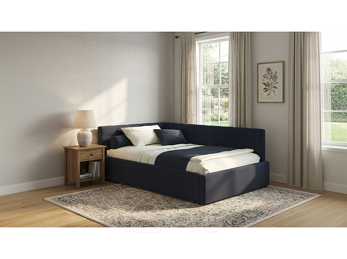 Кровать Bonna велюр черный без П/М 1200x2000, ортопедическое основание, изголовье мягкое