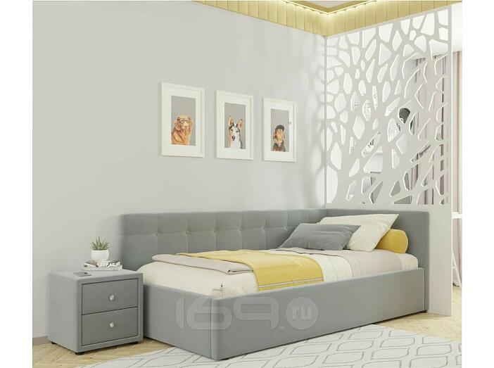 Кровать Bonna велюр серый С П/М 1200x2000, ортопедическое основание, изголовье мягкое