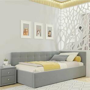 Кровать Bonna велюр серый С П/М 1200x2000, ортопедическое основание, изголовье мягкое