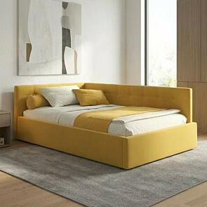 Кровать Bonna велюр желтый без подъёмного механизма 1200x2000, изголовье мягкое