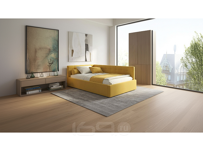 Кровать Bonna велюр желтый без П/М 1200x2000, ортопедическое основание, изголовье мягкое