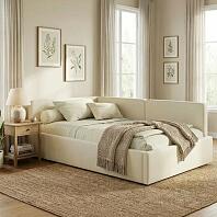 Кровать Kapri велюр бежевый с подъемным механизмом 1200x2000, ортопедическое основание, изголовье мягкое