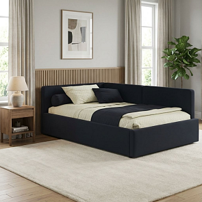Кровать Kapri велюр черный С П/М 1200x2000, ортопедическое основание, изголовье мягкое