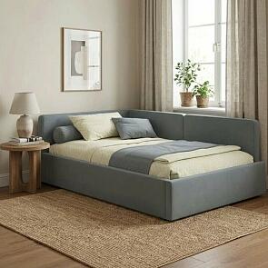 Кровать Kapri велюр серый с подъемным механизмом 1200x2000, ортопедическое основание, изголовье мягкое