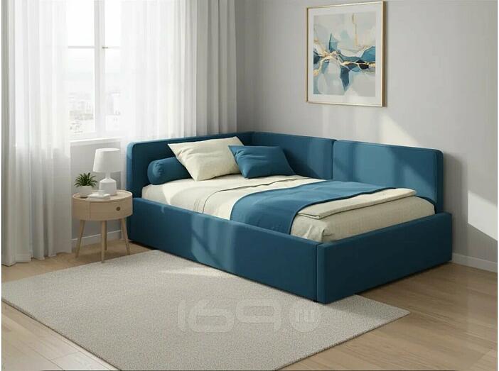 Кровать Kapri велюр синий С П/М 1200x2000, ортопедическое основание, изголовье мягкое