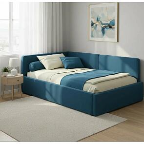 Кровать Kapri велюр синий С П/М 1200x2000, ортопедическое основание, изголовье мягкое