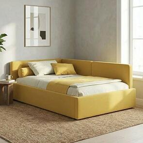 Кровать Kapri велюр желтый с подъемным механизмом 1200x2000, ортопедическое основание, изголовье мягкое