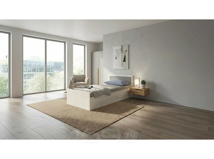 Кровать Фиеста с матрасом без обивки графит/дуб крафт белый без П/М 900x2000, без ортопедического основания, изголовье жесткое