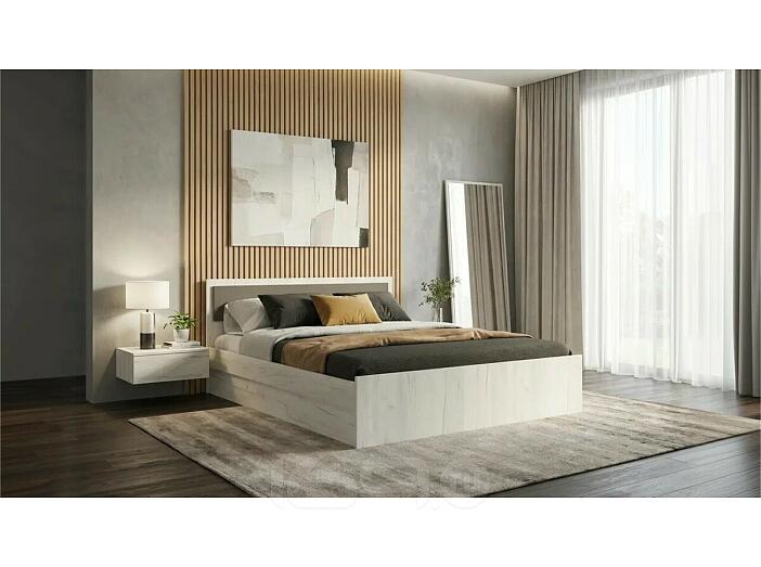 Кровать Фиеста с матрасом без обивки графит/дуб крафт белый без П/М 1600x2000, без ортопедического основания, изголовье жесткое