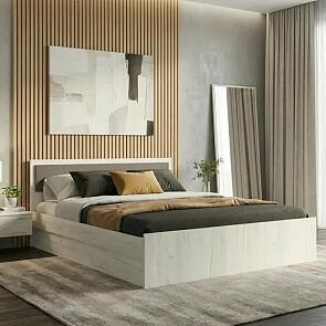 Кровать Фиеста с матрасом без обивки графит/дуб крафт белый без П/М 1600x2000, без ортопедического основания, изголовье жесткое