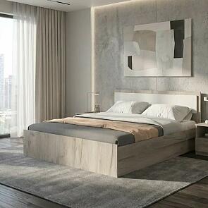 Кровать Фиеста с матрасом без обивки кашемир/дуб крафт серый без П/М 1600x2000, без ортопедического основания, изголовье жесткое