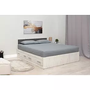 Кровать Фиеста с матрасом без обивки графит/дуб крафт белый без П/М 1600x2000, без ортопедического основания, изголовье жесткое