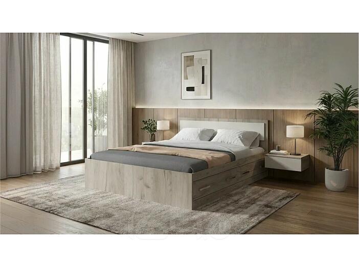 Кровать Фиеста с матрасом без обивки кашемир/дуб крафт серый без П/М 1600x2000, без ортопедического основания, изголовье жесткое