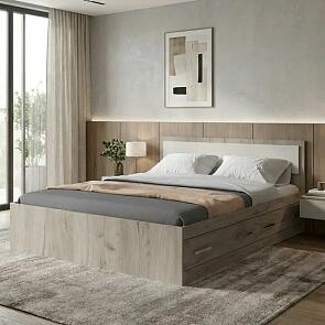 Кровать Фиеста с матрасом без обивки кашемир/дуб крафт серый без П/М 1600x2000, без ортопедического основания, изголовье жесткое