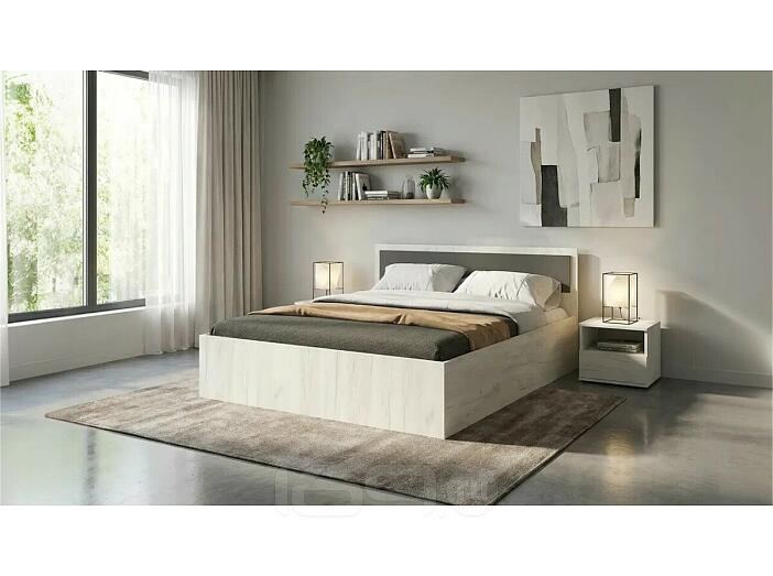 Кровать Фиеста с матрасом без обивки графит/дуб крафт белый С П/М 1400x2000, изголовье жесткое